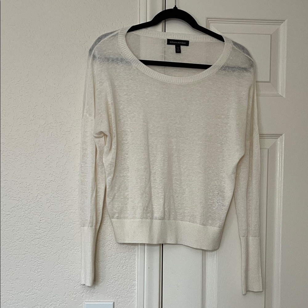 Banana Republic Off-White Linen Scoop Neck Sweater